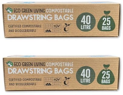 Eco Green Living Sacs Poubelle à Cordon, Conçus pour se Décomposer Naturellement, Sacs Poubelle Solides et Étanches, 40 Litres, Paquet de 2