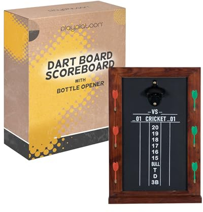 Play Platoon Chalkboard Dart Scoreboard & Holder Wall Mount with Bottle Opener - 11x16 Inch Wood Scoreboard, Professional Dart Board Accessories, Holds 6 Pieces