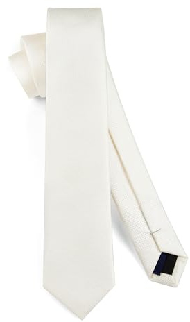 HISDERN White Tie Silk Skinny Ties For Men Wedding Solid Classic 6cm Slim Necktie For Party Business Work