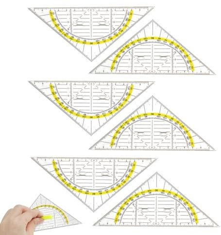 SULIUDAJI 6 Piezas Juego De Transportador De Angulos Asa, Transportador Triangular De Plástico Transparente, Escuadra Y Cartabon,Regla Triangular Geométrica Adecuada Para Estudiantes,Diseñadores