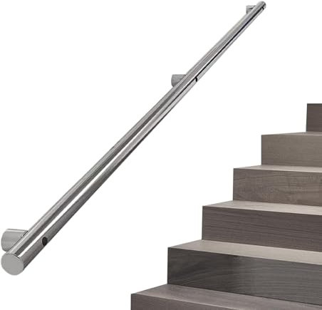 Moderne silberne Edelstahl-Rundrohr-Treppe il 2 m langes Geländer für drinnen und draußen, Geländer mit Balustern und Handläufen