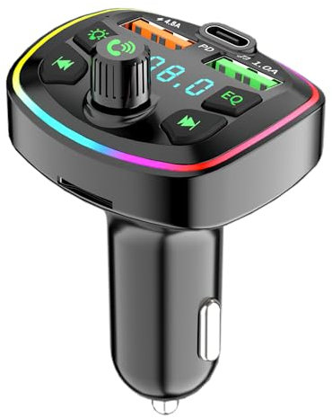 Bluetooth Fm Transmitter Car Adapter Wireless Blue Tooth 5.0 Car Radio Music Calling Adaptor with 2 Usb Ports 1 Type C Port Bass Lossless stereo Sound Fast Charger 5v/4.8a 1a Support Tf Card & Disk
