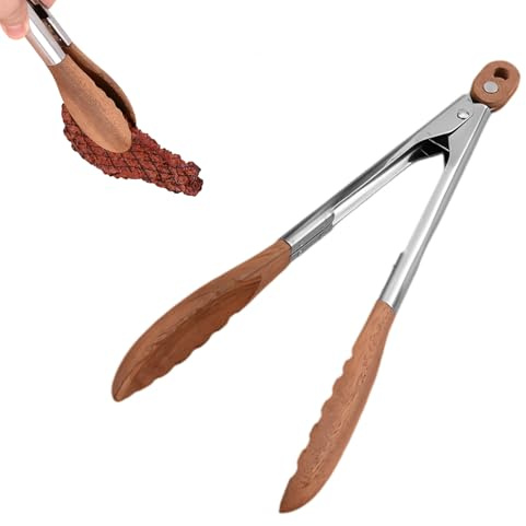 Shwdsy Pinzas de Cocina, 9 Pinzas Barbacoa Largas, Acero Inoxidable Robusto Pinzas Madera, Nogal Hermoso Pinza Cocina, Resistente al Calor, Fácil de Limpiar, para Cocinar, Girar, Asar a la Parrilla