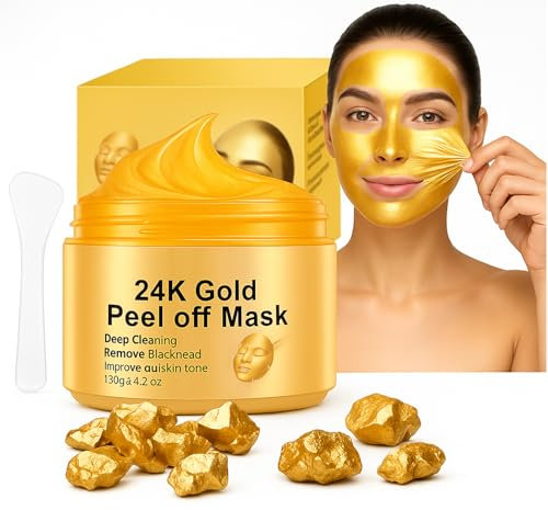 Maschera Viso Oro 24K Peel Off, 120ML – Maschera Purificante Illuminante Antirughe, Rimozione Punti Neri, Idratante, Solleva e Rassoda, Cura della Pelle Antietà