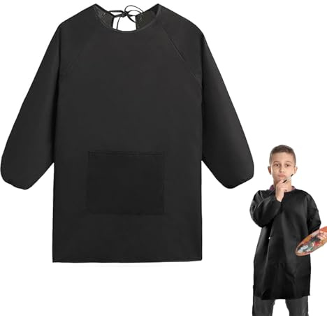 QIGHLIS Tablier Peinture Enfant 7-11 Ans, Blouse de Manches Longues en Polyester pour L'école, Activités, Coloriage
