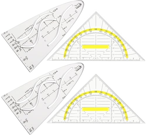 Geodreieck Set de 4 escuadras pequeñas, escuadras con asa, escuadra flexible, plantilla de parábola, plantilla de geometría, regla de parábola, para estudiantes, oficina, diseñador de pintura