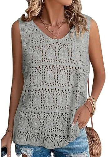 LCDIUDIU Débardeurs Au Crochet pour Femmes, Jaune sans Manches, Col en V, Ajouré, Transparent, Gilet en Tricot Au Crochet, Décontracté, Bohème, Plage, Cache Cœur, Pull Court, Gilet