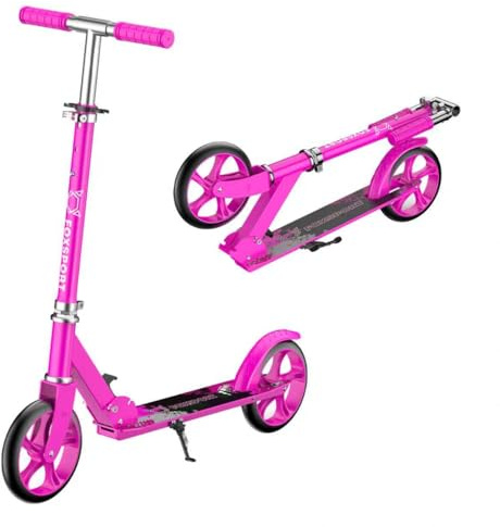 FOXSPORT Patinete plegable para adultos, patinete de ciudad, altura regulable, ruedas de 200 mm (rosa)