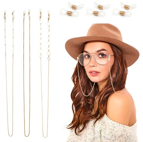 XXXFLOWER Gold Glasses Chain for Women 3pc Fashion Eyeglass Chain with Lobster Clasp and Non-slip Clip Ring Women's Glasses Chains & Lanyards