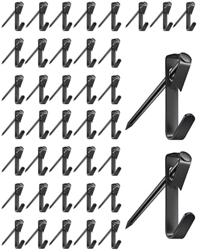 JIPUKE 40Pcs Picture Hooks Kit, Picture Hooks, Photograph Hooks and Nails, Heavy Duty Wall Hangers for Photo Frames, Mirror, Clocks & Wall Art, Ideal for Office and Home Use (Black)