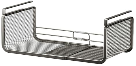 Organizer sotto l'armadio – Cestino in filo metallico da appendere, scaffale espandibile, robusto vassoio | comodo accessorio per la casa per cucina, bagno, dispensa, armadio, ufficio, piano di lavoro