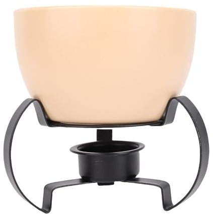 Oreilet Set med Ostfondue, Keramisk Smörvärmare Hot Pot Chokladfontän Smältskål med 4 Gafflar, Keramisk Smältdegel för Efterrätt, Mellanmål, Kola (Beige)