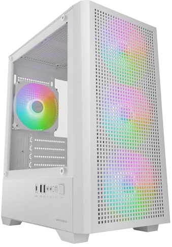Mars Gaming MC-Vector, Caja PC Gaming Micro-ATX y Mini-ITX, 4X Ventiladores ARGB FDB 120mm, Cristal Templado, Frontal Mesh, Doble Cámara, Soporte Refrigeración Líquida 120mm, USB-C, Blanco
