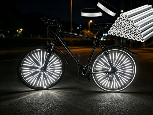Mornly Lot de 72 réflecteurs de Rayons de vélo + 2 Pinces à Pantalon, réflecteurs de visibilité à 360°, Montage Facile, Bande réfléchissante pour vélo et Jogging, pour Tous Les vélos