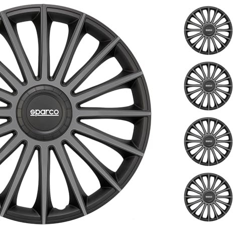 Sparco Set 4 copricerchi 14 pollici copriruota auto Treviso SPC1493BKGR nero grigio