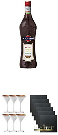Martini Rosso Vermouth 1,0 Liter + Stölzle Cocktail-und Martiniglas Olympic Serie 6 Gläser - 1408825 + Schiefer Glasuntersetzer eckig 6 x ca. 9,5 cm Durchmesser