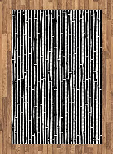 ABAKUHAUS Bambus Teppich, Schwarz-Weiß-Stiele, Deko-Teppich Digitaldruck, Färben mit langfristigen Halt, 120 x 180 cm, Weiß Schwarz