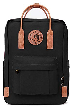 KALIDI- Mochila Unisex de Estudiante, Mochila Escolar del Ordenador Portátil 15 Pulgadas,Bolso Portátil Resistente Vintage, Negro