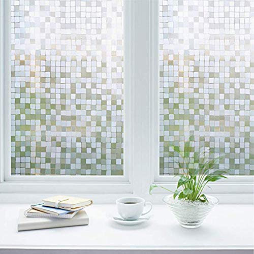 Zindoo Fensterfolie Mosaic Blickdicht Sichtschutzfolie Ohne Kleber Gute Privatsphäre Schutz für Badezimmer, Duschkabine Sowie Türen, Umkleide und Konferenzräume 90 x 200 cm