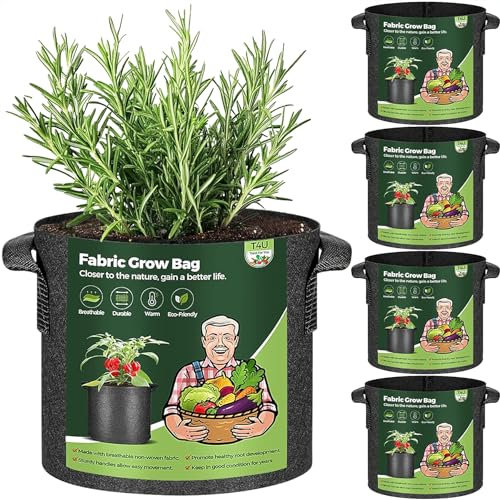 T4U 3 Gallons Sacs de Plantation, Sac de Plantation de Jardin, Sacs à Plantes Sac de Culture Bac avec Poignées, Pots en Tissu Non-tissé pour Pommes de Carotte, Oignons, Legumes et Tomates(5 Pièces)