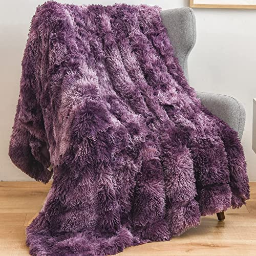 GONAAP Faux Fur Throw Blanket Super Soft Cozy Plush Fuzzy Shaggy Blanket for Couch Sofa Bed (Tie-dye Violet Purple, Throw(50x60))