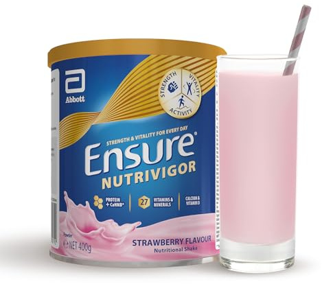 Ensure NutriVigor - Strawberry Flavour Shake -400g – Nutritional Supplement | Food Supplement with Protein, with 27 Vitamins and Minerals – Supports Strength & Energy – with Vitamin D, C and B