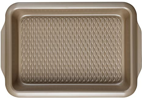 Salter BW1111117EU7 Olympus Fuente para horno de acero al carbono antiadherente para hornear, sin PFOA, gran bandeja para hornear con base texturizada, apta para horno, oro reluciente, 39 cm