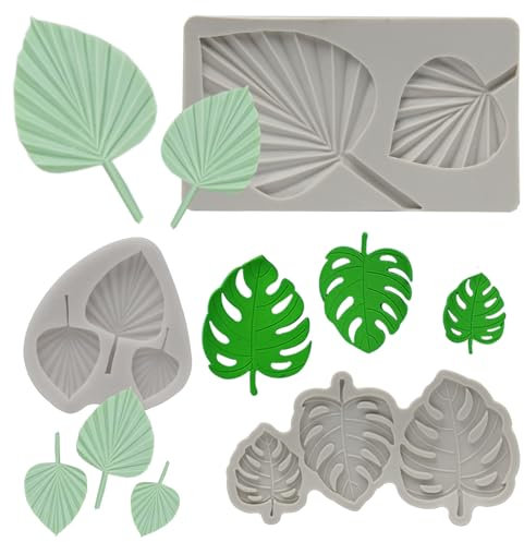 Neikafan 3 Stück Silikonform Blätter Fondant Ausstecher 3D Monstera Formen Ausstechformen Blatt Fondant Selbst für DIY Handwerk Brot Schokolade Zucker Flipping Gelee Seife Kuchen Dekoration