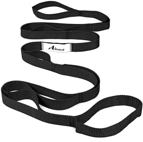 Abiarst Stretching Strap Yoga Strap for Physical Therapy, 10 Loops Yoga Straps for Stretching, Non-Elastic Stretch Strap for Pilates, Flexibility, Exercise, Stretch Band for Women & Men (Black)