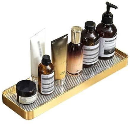 Badezimmerregal Duschablage aus gebürstetem Gold, Badezimmerregale aus Aluminium zur Wandmontage, schwebende dekorative Lagerregale ohne Bohren for Badezimmer, Küche, Wohnzimmer Badezimmer-Organizer(4