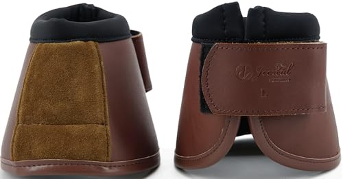 Jeereal No Turn Bell Boots Hoof Protection,Shock Absorbing, Water-Repellent,with Anti-Spin Fastening System |Neoprene,Waterproof Cloth,Genuine Leather (Coffee, Cob (Medium))