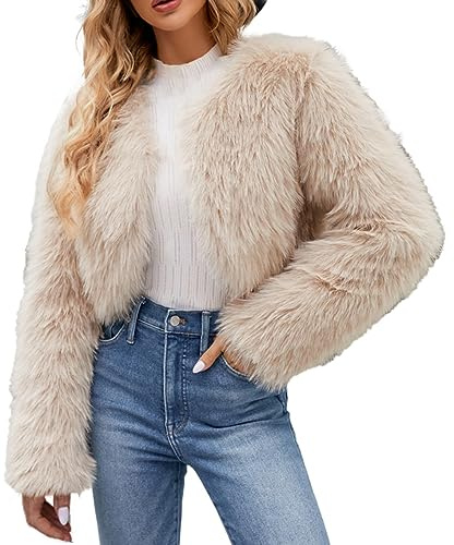 Fuskpälskappa dam kort fuskpäls jacka plyschjacka öppen front cardigan teddyjacka fleece vinterrock pälsjacka vinterjacka pälsrock fleecejacka övergångsjacka vinterrock ytterkläder, Beige, XXL