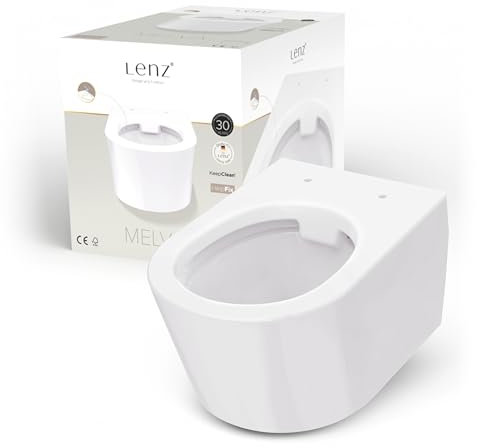 Lenz Spülrandloses Wand-WC MELVA in D-Form – Hygienisch, geruchsarm & leicht zu reinigen – Superglatte KeepClean-Oberfläche – Einfache Montage mit Help Fix – Tiefspüler, Weiß, 41030161