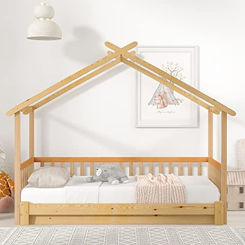 boorbin Cama extensible para casa de árbol, cama infantil, cama individual y doble, madera maciza pura, natural (90 x 200 cm)