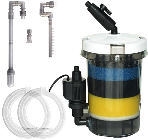 MUZIBAMA 105GPH Canister Filter, External Aquarium Filter Ultra-Quiet Water Circulation Cleaning Machine with Water Pump, 4 Layer Filtration for Fish Tanks and Aquariums Up to 75 Gallons