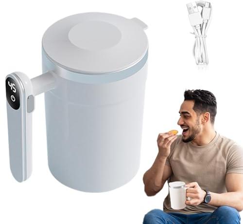 Hitburu Taza Automezcladora,400ml Taza Automática Magnética Automezcladora Para Cacao | Eléctrica Mezcladora Chocolate Caliente Con Pantalla LCD De Temperatura | para Oficina Bebidas Té Latte