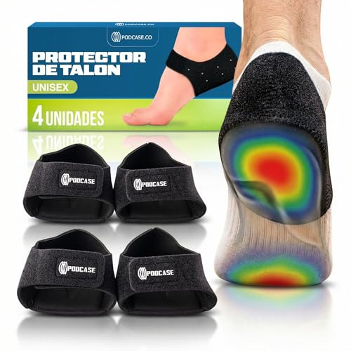 Podcase - Pack 2 Pares de Taloneras Fascitis Plantar – Taloneras de Silicona para Mujer y Hombre Espolón Calcaneo– Plantillas para Zapatos con Cierre Ajustable, Antideslizantes y Transportables