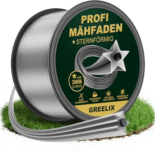 GREELIX Hilo Desbrozadora 3mm x 120m – Bobina de Nailon en Forma de Estrella para Desbrozadoras y Recortadoras, Hilo Reforzado para Desbrozadoras, Corte Limpio
