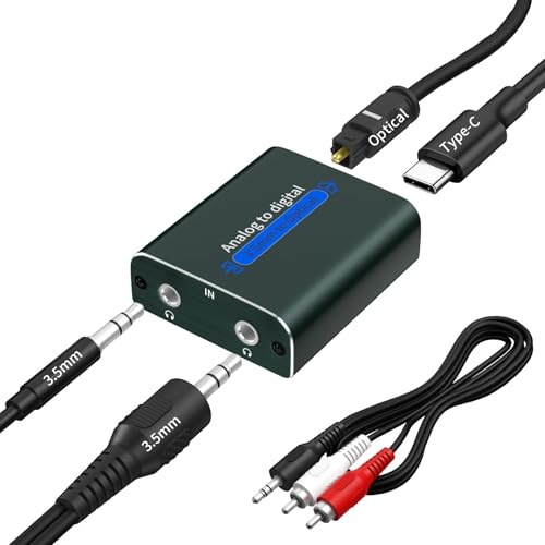 Convertitore Audio Analogico a Digitale, Doppia Presa Audio da 3,5 mm a SPDIF Toslink Ottico e Coassiale, Adattatore Audio AD con Cavo Ottico, Cavo Audio e Alimentazione