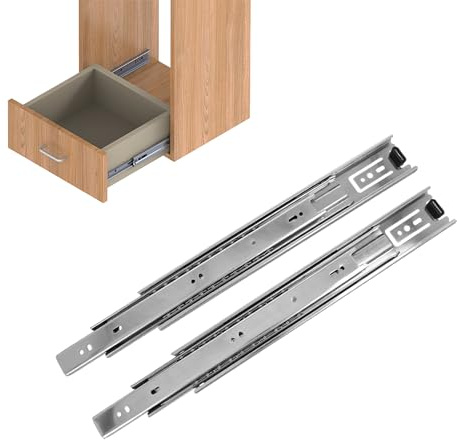 Amig - Guía de Cajón de Extracción Total - 700 x 45 mm - Acero Aleado - Plateado - Juego de 2 con Rodamientos - Resistencia de 30 kg y Deslizamiento Suave