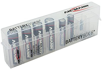 Ansmann Caja organizadora para pilas AA y AAA - Estuche para guardar baterías de diversos tamaños - Portapilas ideal para protección - Transparente