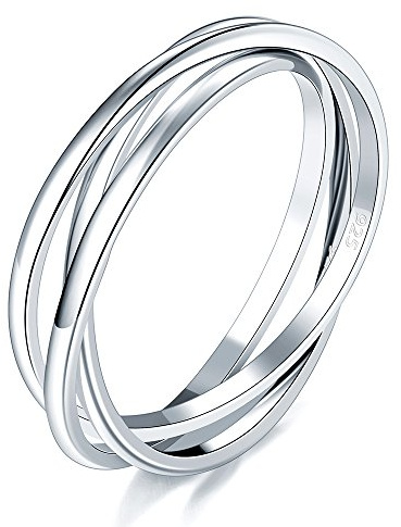 BORUO Fidget Anxiety Ring, Sterling Silver Stacking Band, 1.8mm Size 9.5