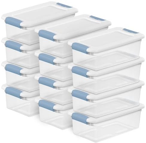 Sterilite 12-Pack Latching Box, Under Bed Storage Bins with Lids, Clear Plastic, 6 Quart - Heavy-Duty Organizing Containers for Closet, Bathroom, and Office