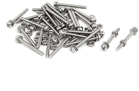 sourcing map M2,5 x 25 mm de acero inoxidable 304 tornillos de cabeza plana Phillips tuercas arandelas w 30 juegos