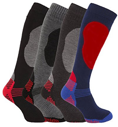 Bonjour 4 Pairs of Mens High Performance Thermal Ski Socks Multi BIG FOOT Size 11-14