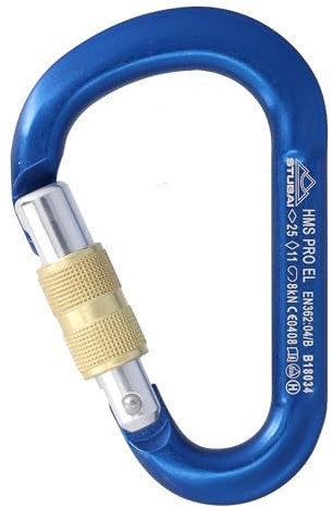 STUBAI HMS Karabiner BLAU | Schraubkarabiner 97×65 mm mit Easylock Keylock-Verschluss | EN 12275/EN 362/UIAA 121 Zertifiziert, 21/7/8 kN, Schnapperöffnung 20 mm, 60 g,