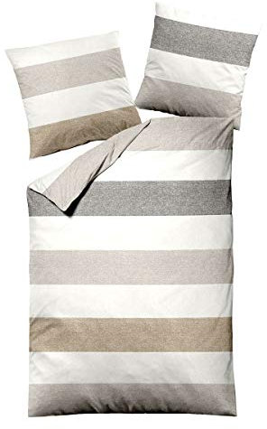 Traumschlaf Biber Bettwäsche Streifen Natur ideal für kalte Nächte Made in Germany mit Reißverschluss