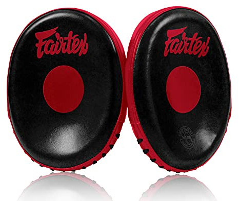 Fairtex FMV15 Muay Thai Boxing Focus Punch Mitts | Premium Syntek Leather Boxing Mitts-Lightweight & Durable Microfiber | Curved Design for Precision, Shock Absorbent & Enhanced Accuracy (Black/Red)
