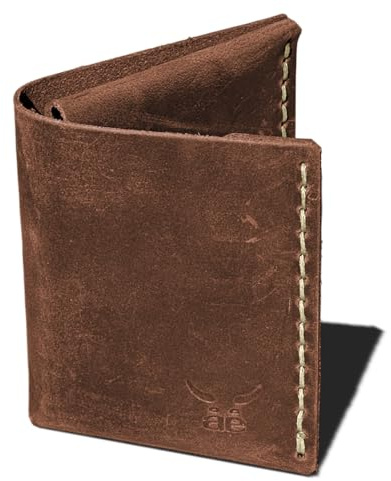 hochwertiger Geldbeutel MONO aus braunem Fettleder für beide • urbaner Alltagsbegleiter: stylisch, schlank, starke Nähte • für Scheine bis 200€, Münzen & 10+ Karten • hergestellt in Deutschland