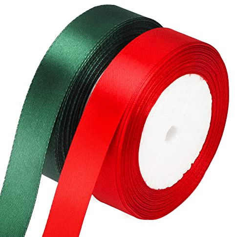 Nastro di raso rosso e verde, 2 cm, 44 metri, nastro di seta, per matrimoni, Natale e compleanni
